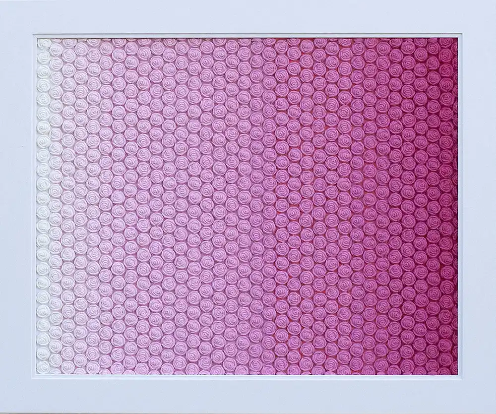 A Little Faded mosaic by Kevin Champeny, 816 hand-cast roses in 34 shades of pink
