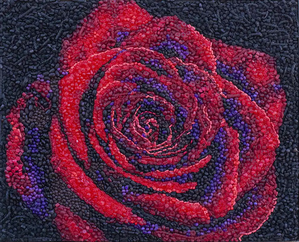 A Rose by Any Other Name mosaic by Kevin Champeny, 15,000 hand-cast pieces of candy