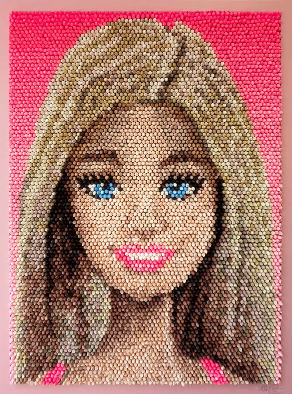 Barbie 1 mosaic by Kevin Champeny, 10,000 hand-cast lipsticks
