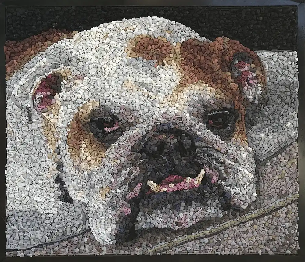 Diesel mosaic by Kevin Champeny, 20,000 hand-cast dog treats