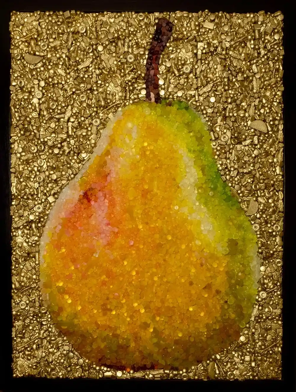 Golden Pear mosaic by Kevin Champeny, 30,000 hand-cast candy pieces