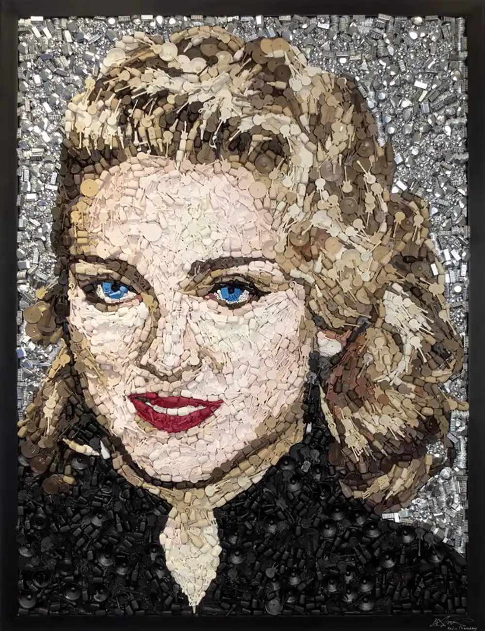 Madonna mosaic by Kevin Champeny, 10,000 hand-cast musical instruments and microphones