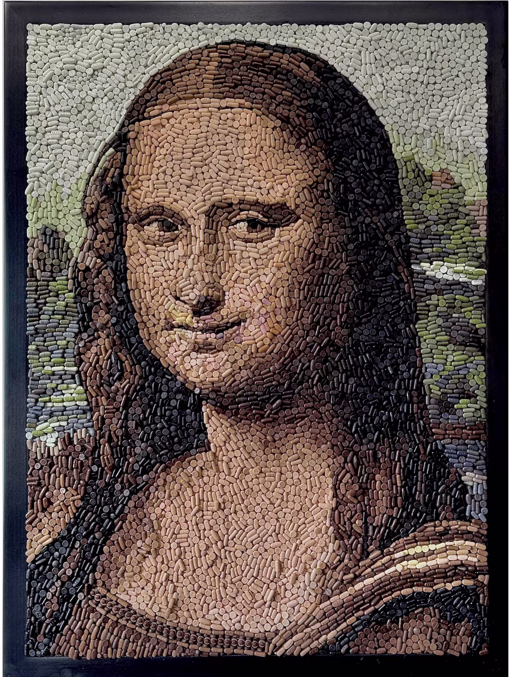 Overdosed mosaic by Kevin Champeny, the Mona Lisa in 15,000 hand-cast prescription drugs