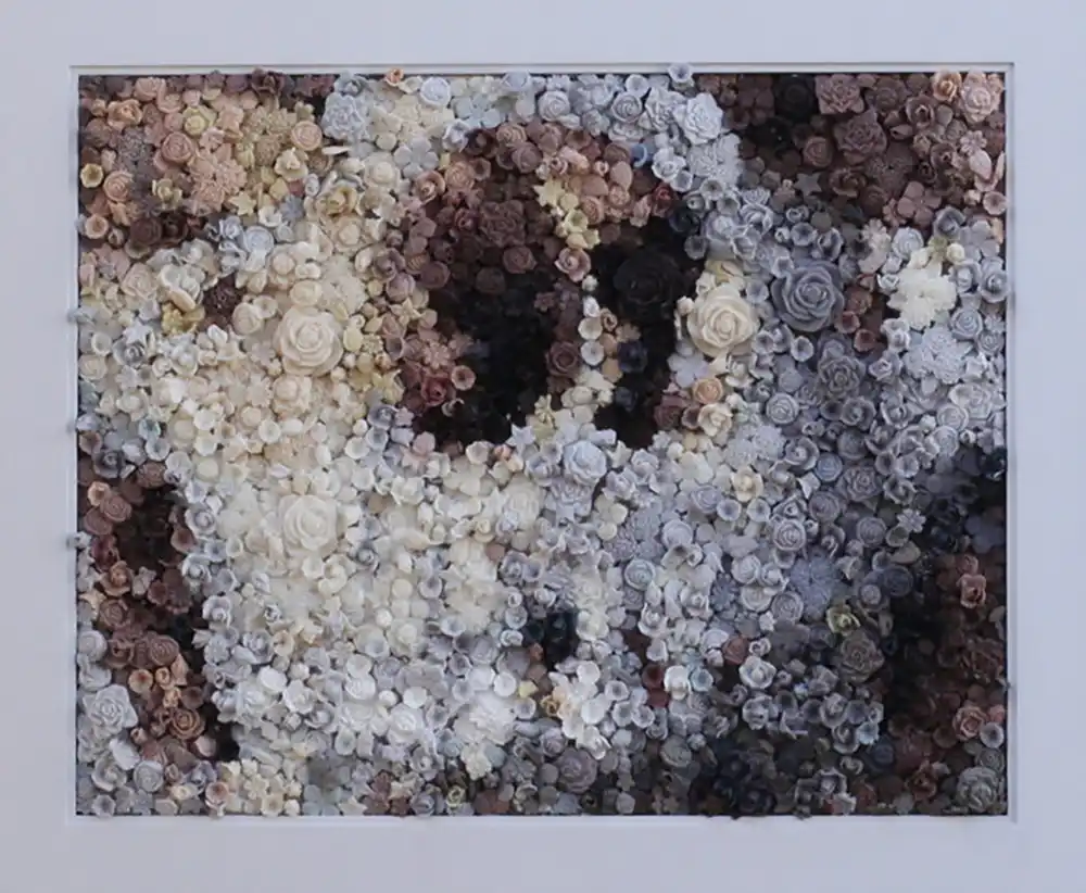 Remains 2 mosaic by Kevin Champeny, 3,500 hand-cast flowers