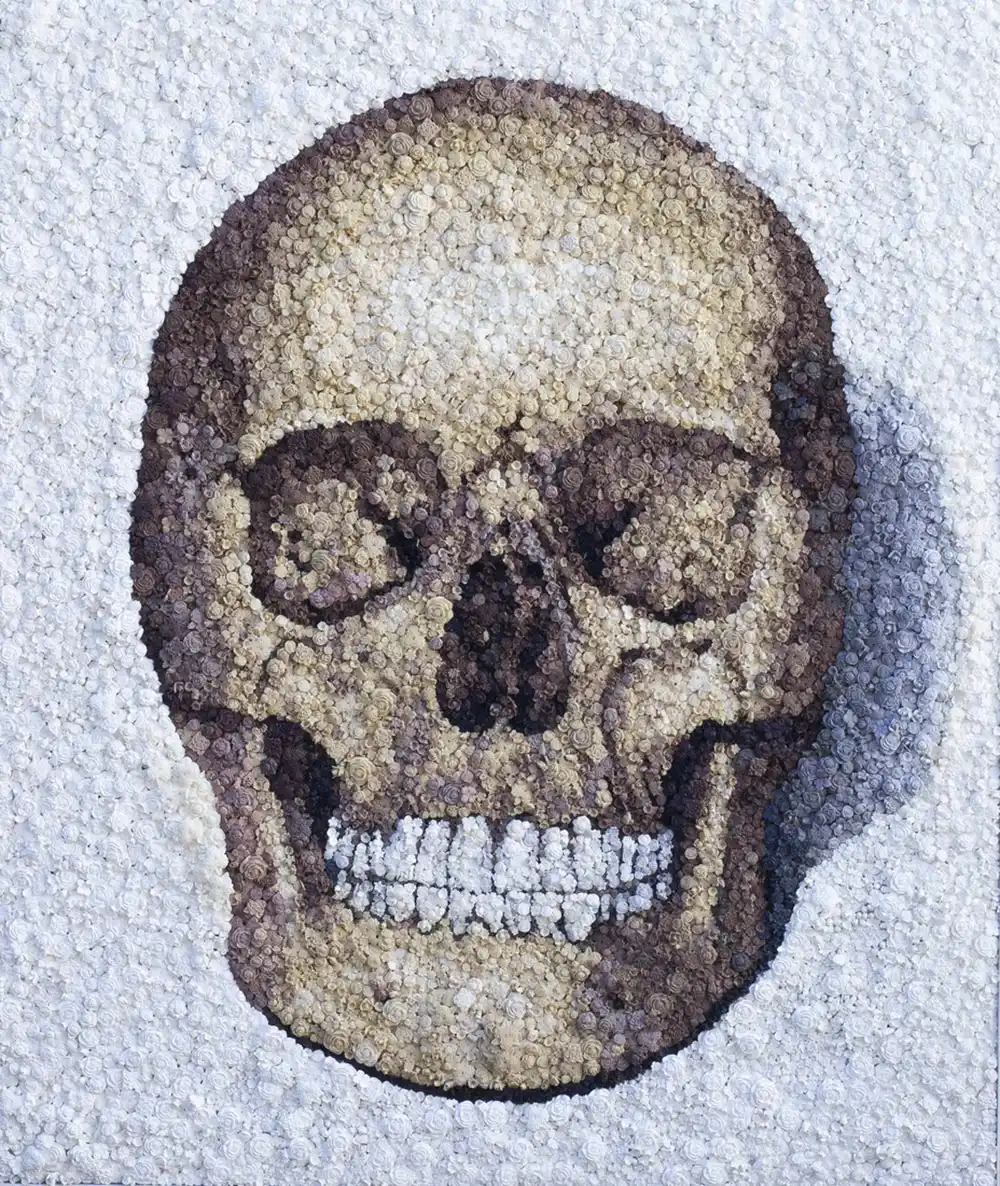 Remains Revisited mosaic by Kevin Champeny, 35,000 hand-cast flowers