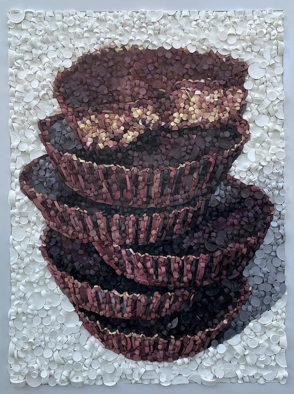 Stacked mosaic by Kevin Champeny, 9,500 hand-cast peanut butter cups