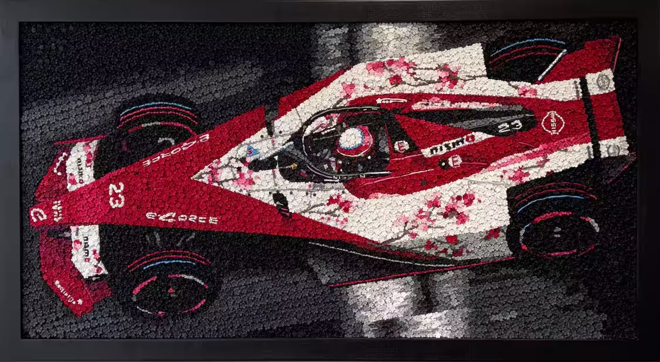 The Beauty of Speed mosaic by Kevin Champeny, 12,000 hand-cast flowers