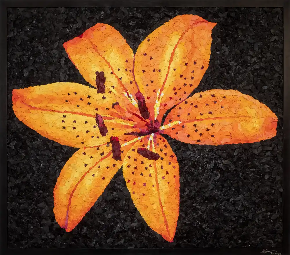 Tiger Lily mosaic by Kevin Champeny, 15,000 hand-cast butterflies