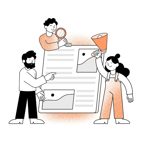 Illustration showing teammates working together to prepare for a project, symbolizing initial collaboration and planning.