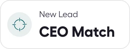 Icon of a yellow target with the text New Lead CEO Match in bold.