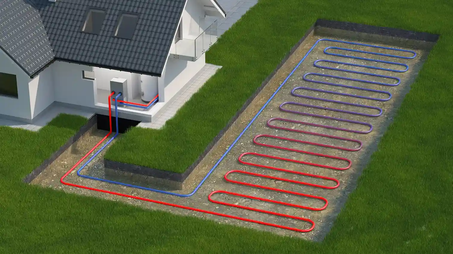 A house with a geo-exchange system is shown.
