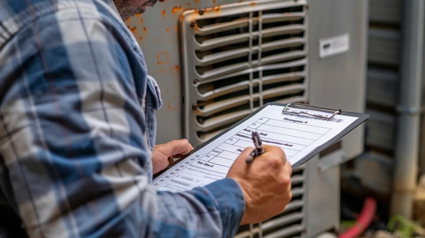 Homeowner checking an HVAC maintenance checklist, highlighting proactive maintenance efforts