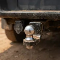 Detalhe da bola cromada do engate de reboque e da tomada elétrica