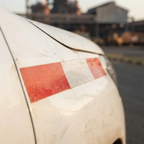 Detalhe da faixa refletiva vermelho e branco na lataria