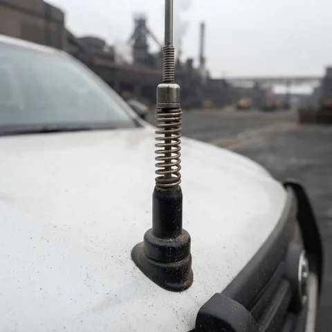 Detalhe da base com mola e da haste da antena de rádio