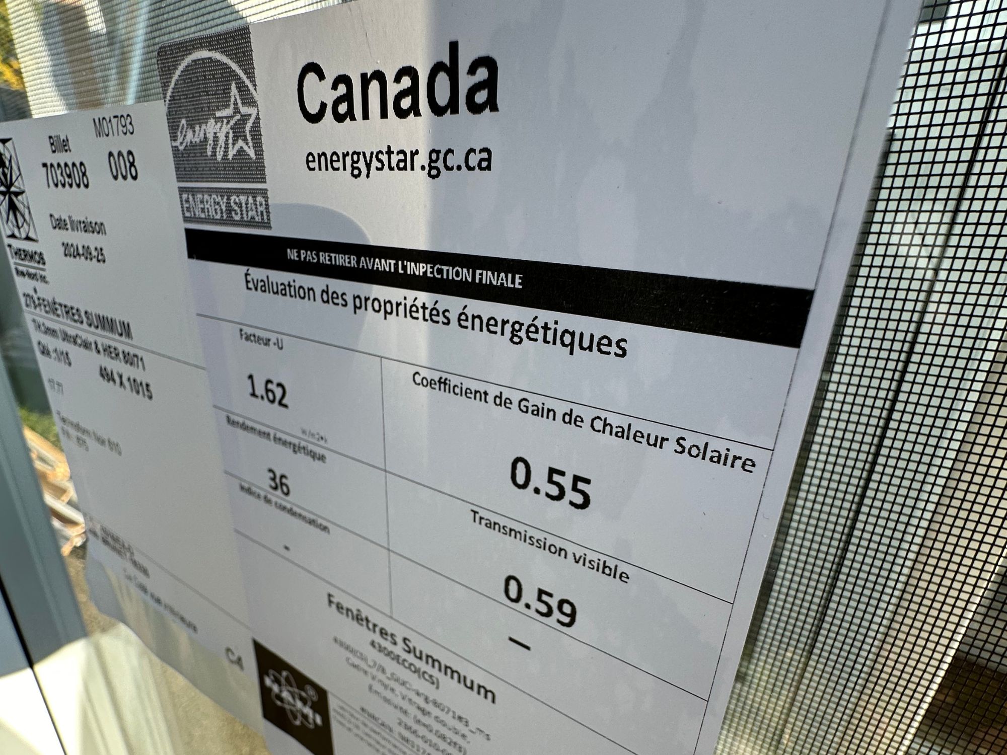 Certification Energy Star sur une fenêtre neuve