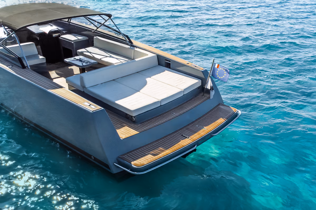 Close-up of the lounge area of the VanDutch 40 charter, ideal for relaxation.