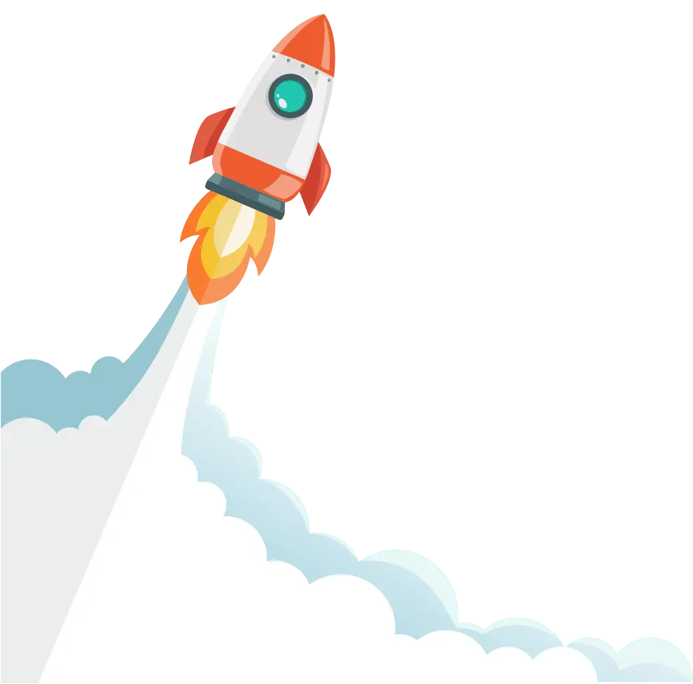 Rocket launching into the sky with flames and clouds, symbolizing growth and progress for Visual Conversion's appointment confirmation.