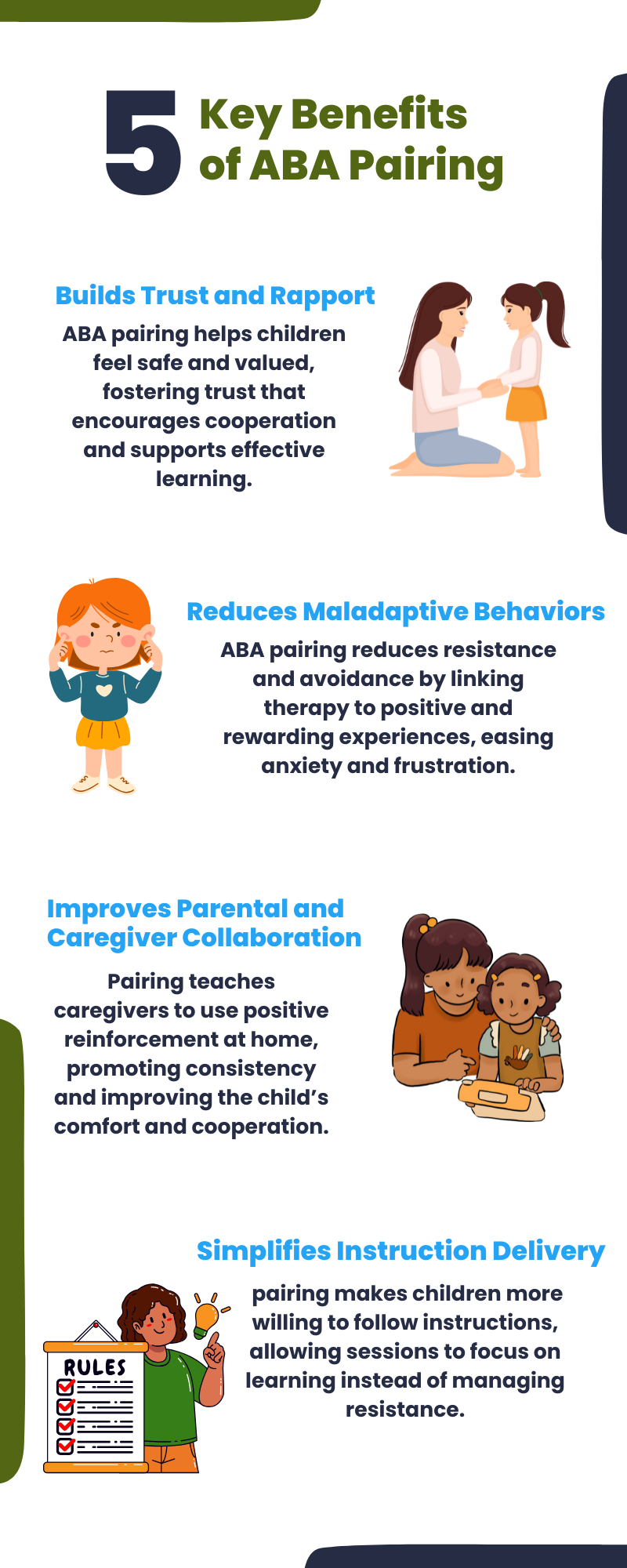 infographic showcasing 5 key benefits of pairing in ABA