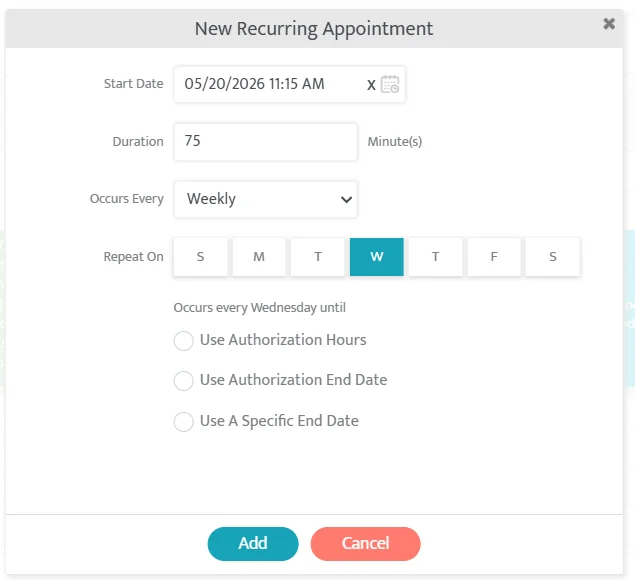 new recurring appointment wizard