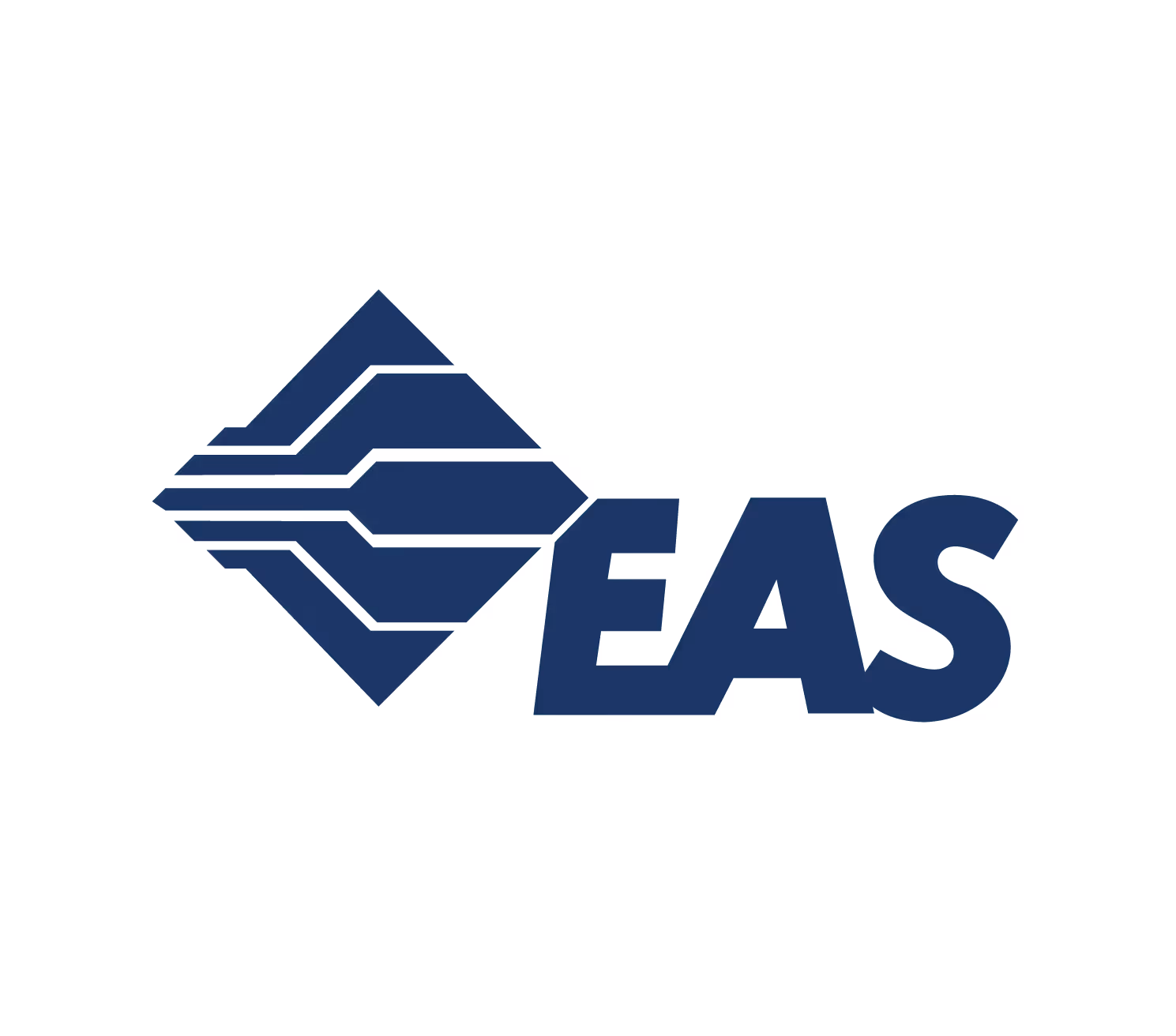 Logo EAS con design geometrico blu a forma di diamante a sinistra.