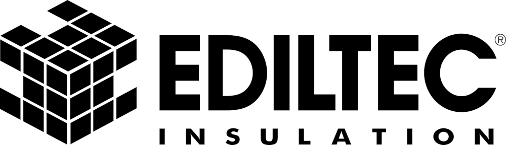 Ediltec logo con un cubo stilizzato Ediltec seguito dalla parola "Insulation".