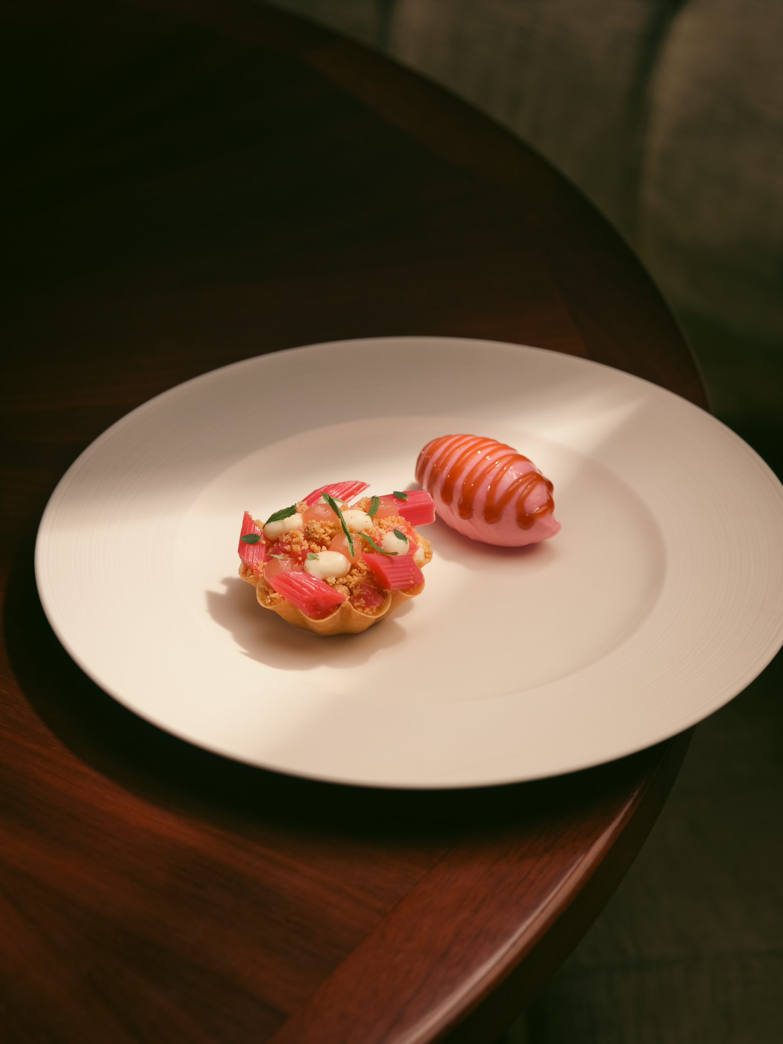 Rhubarb dessert on a plate