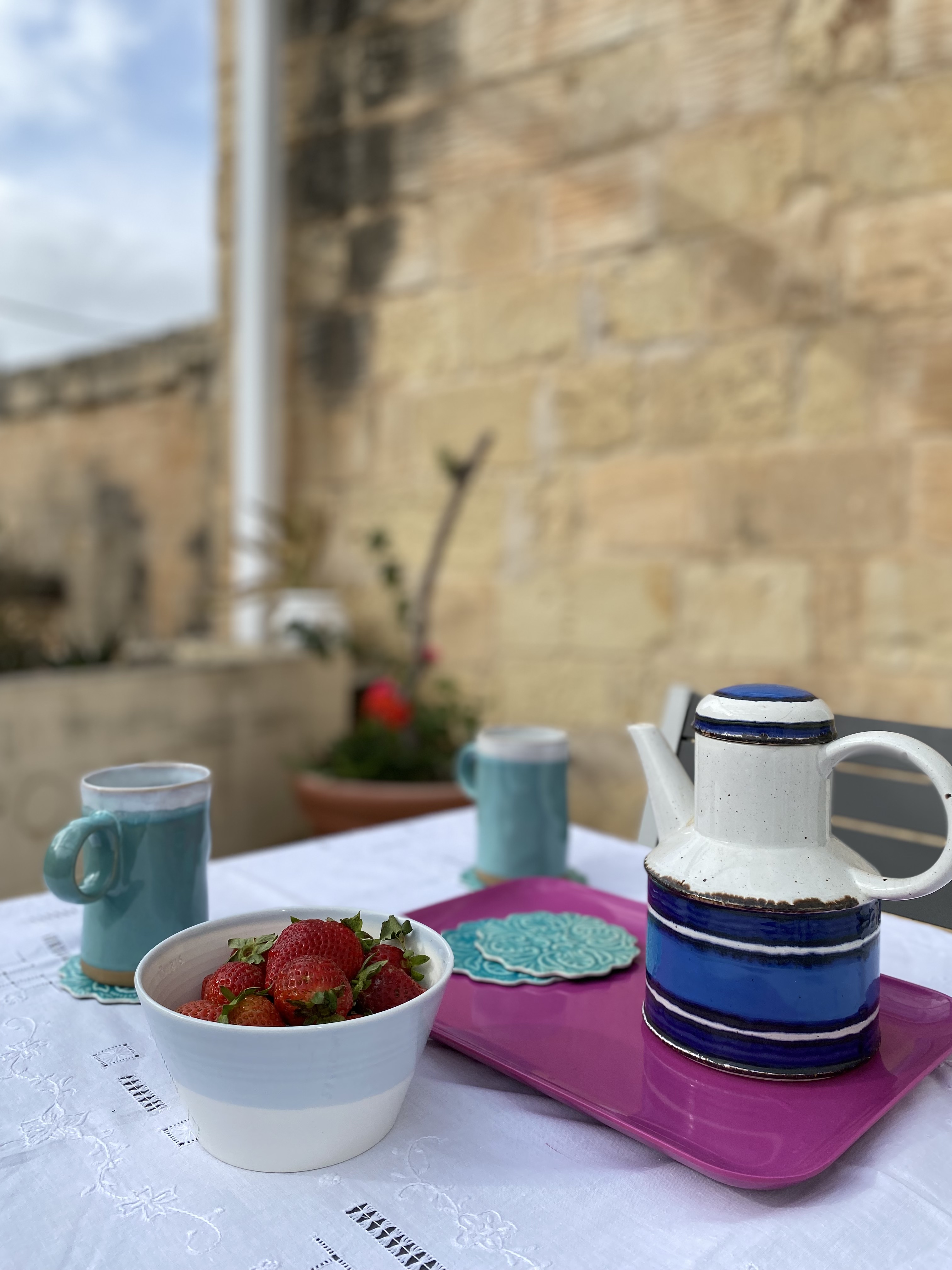Tea on the roof terrace of Malta property.