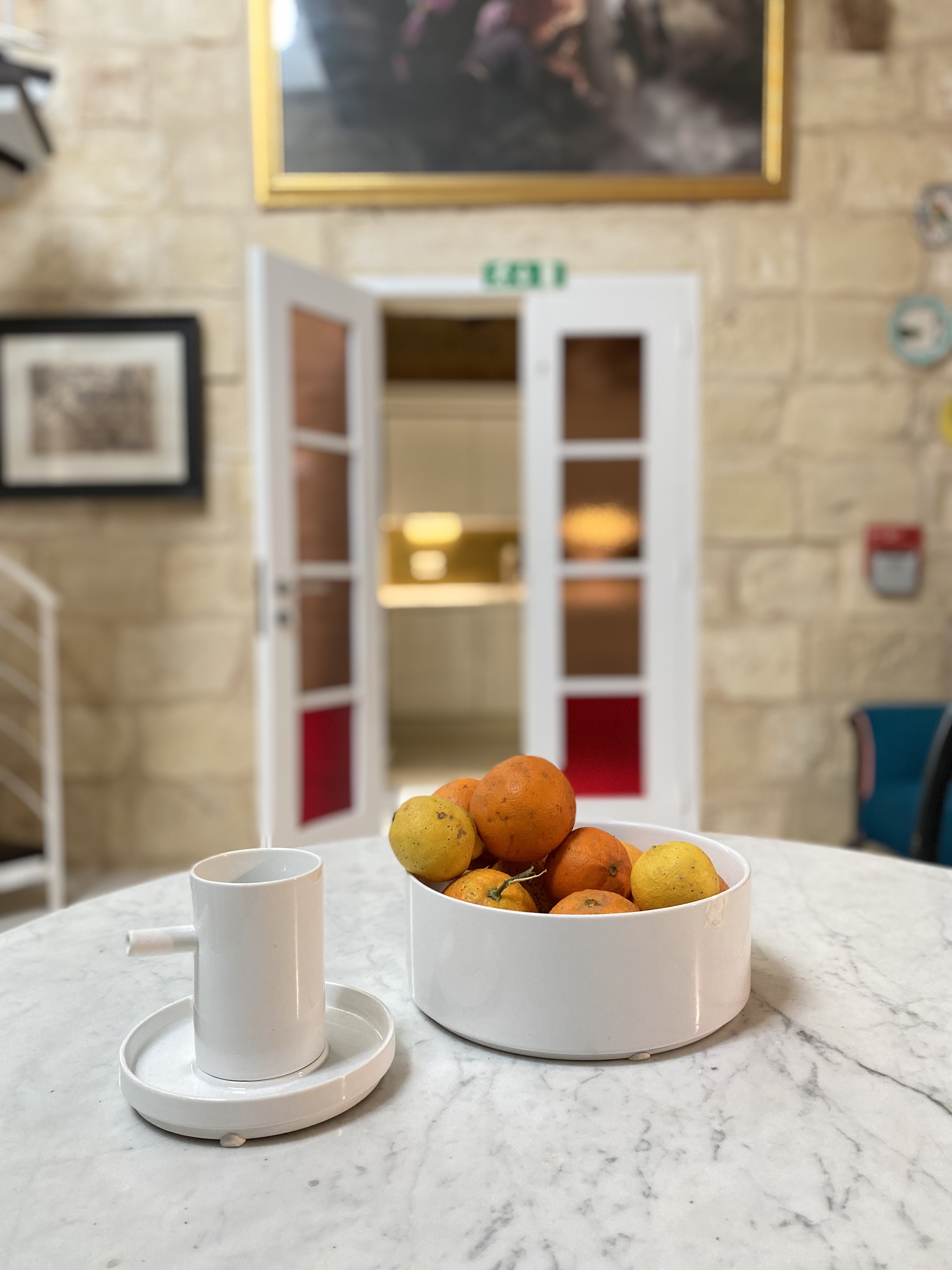 Dining room detail for a Malta house for sale. Oranges in bowl detail.