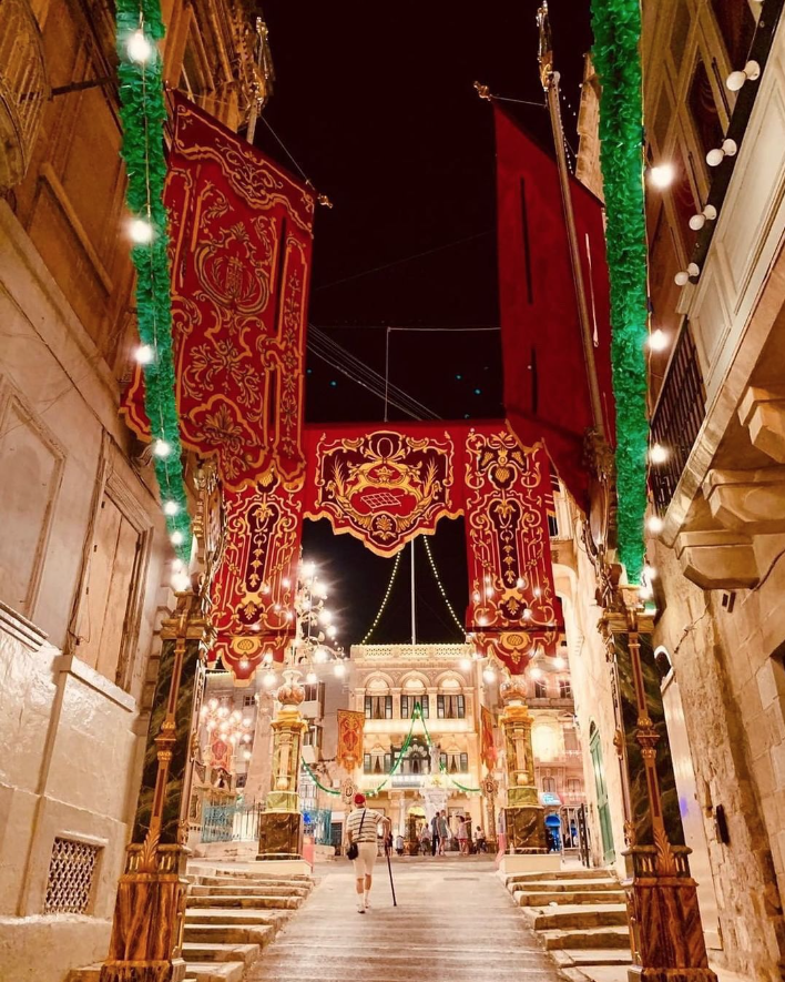 Traditional decorations at festa time in the centre of town.