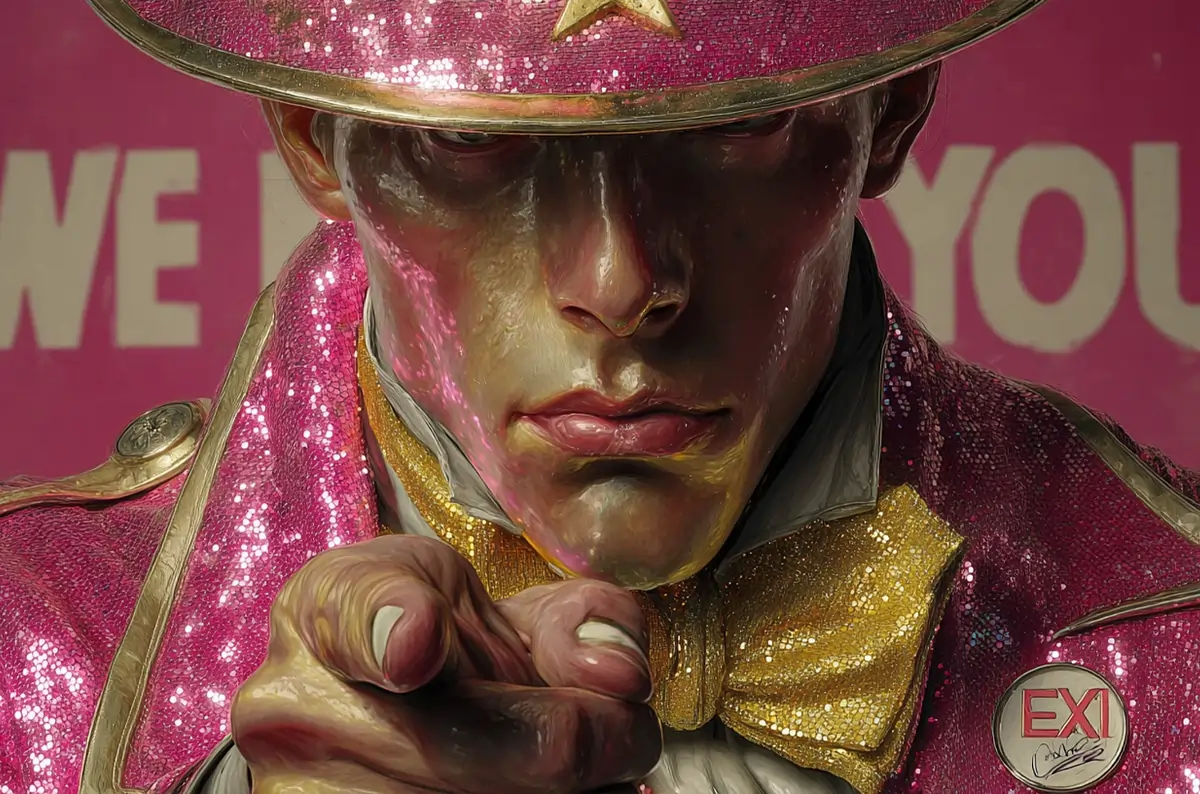 homme déguisé qui pointe le doigt vers exi publicité