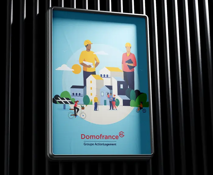 Affiche Domofrance illustrant l'habitat et la ville, créée par l'agence bordelaise EXI PUB.