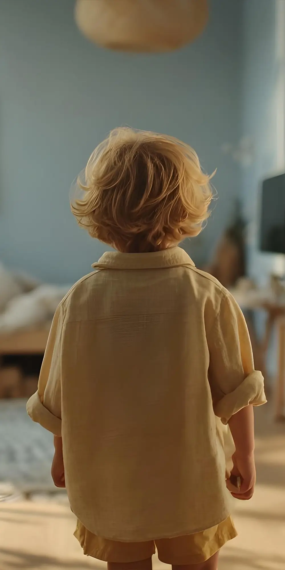 enfant devant sa chambre