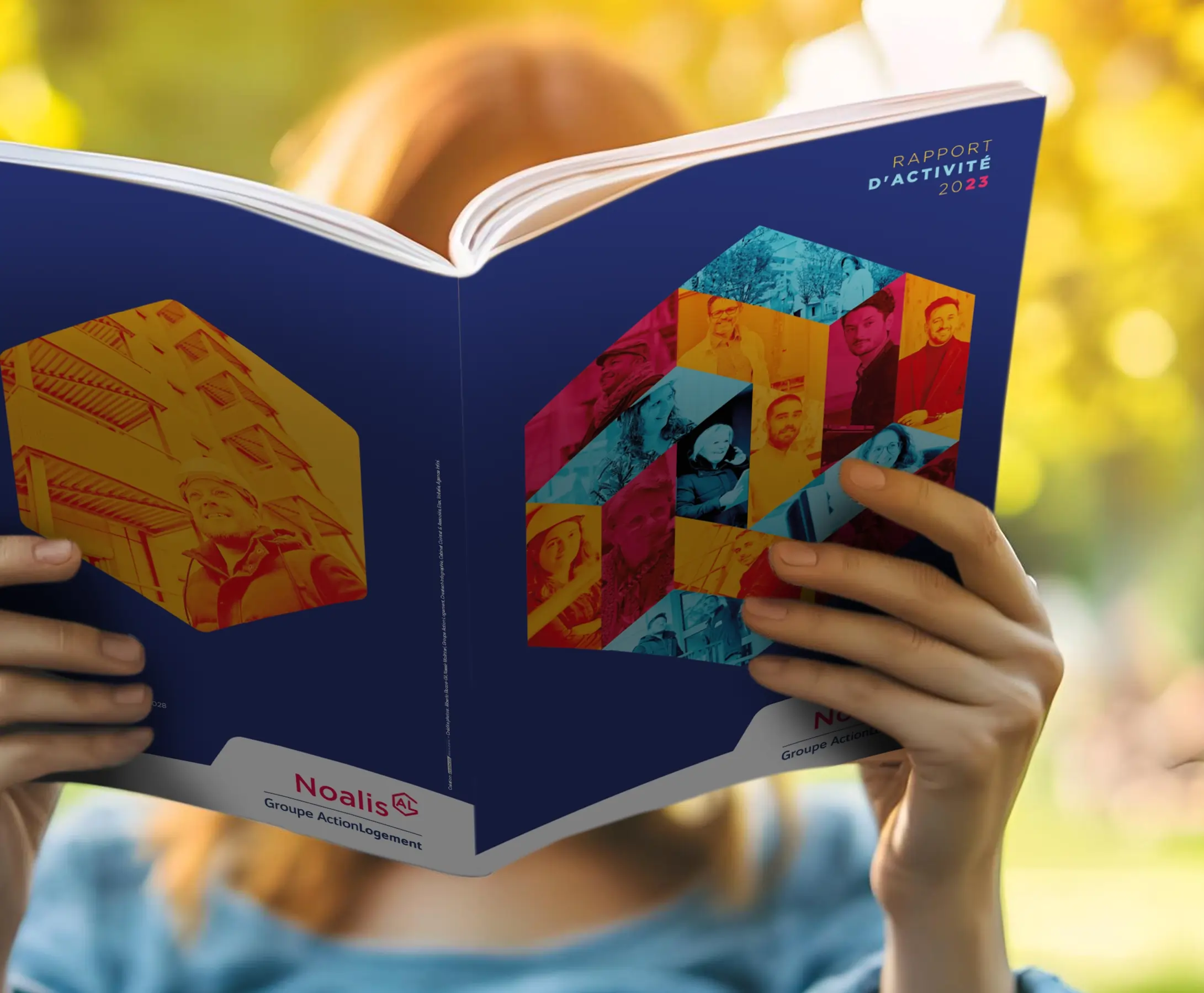 Vue d'ensemble du rapport d'activités 2025, résultats de l'identité visuelle par l'agence bordelaise EXI PUB."