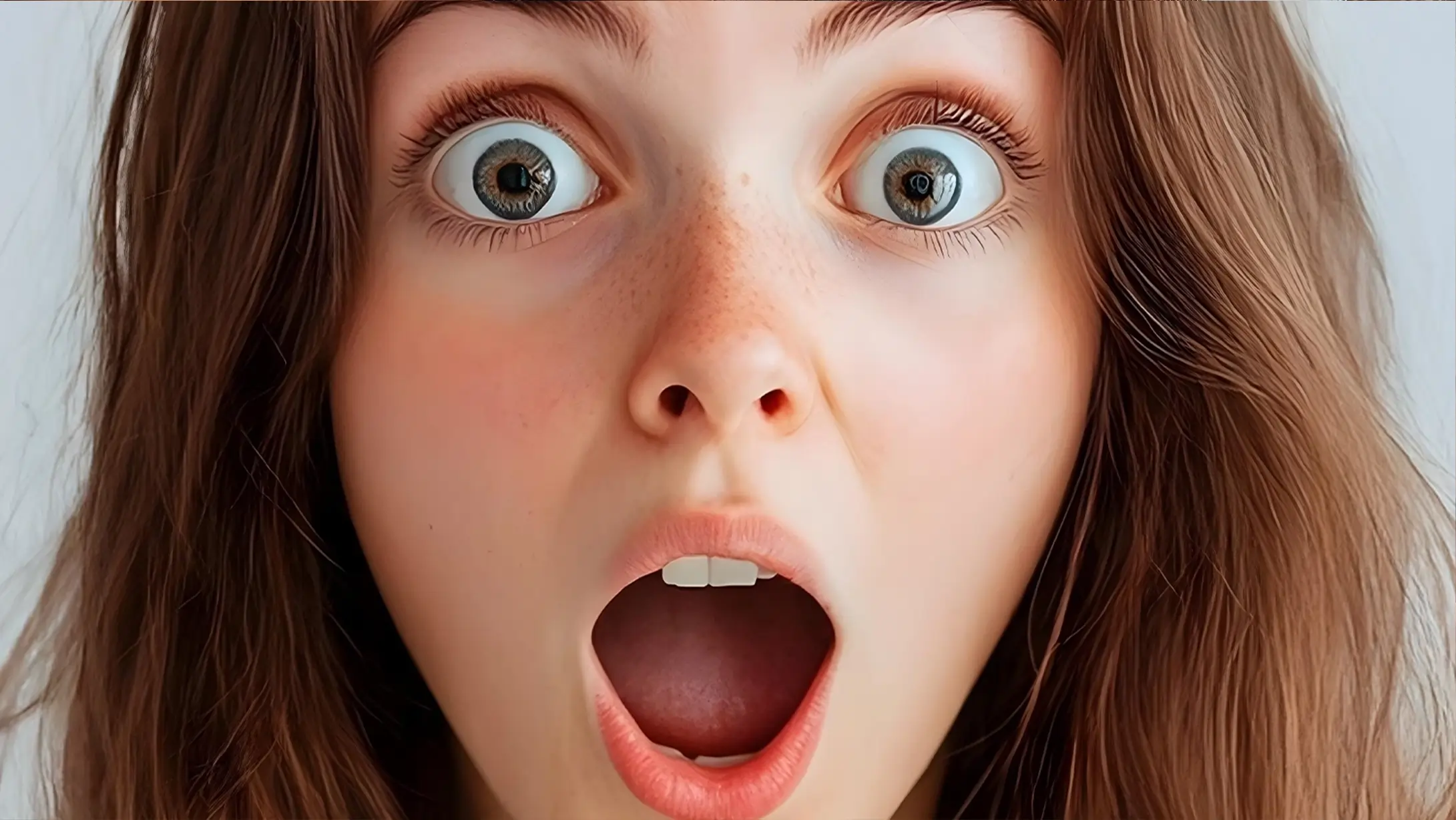 Le visage d'une jeune fille surprise réalisé en intelligence artificielle