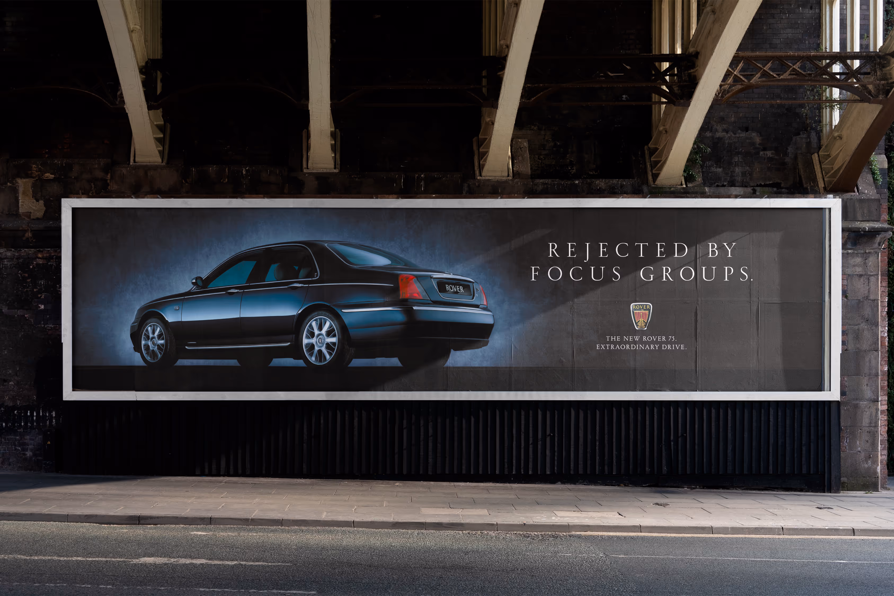 Poster of a Rover car on a billboard.