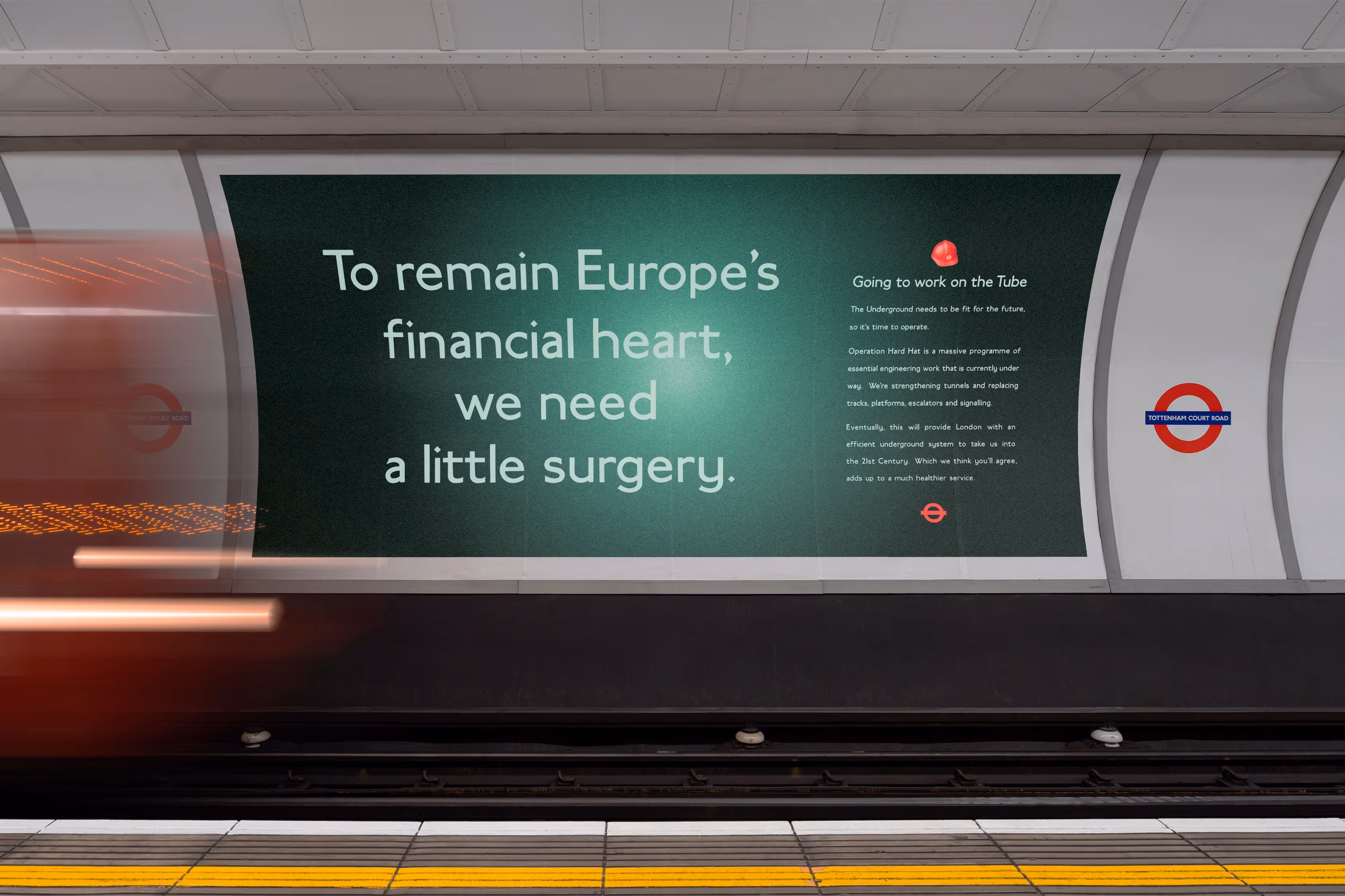 Poster in the London Underground, To Remain Europe’s Financial Heart, we need a little surgery,