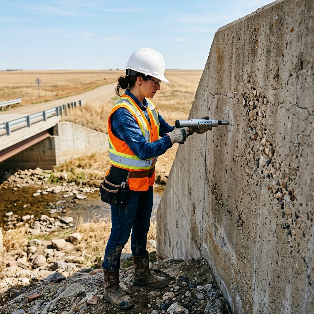 Rebound hammer testing of surface condition.