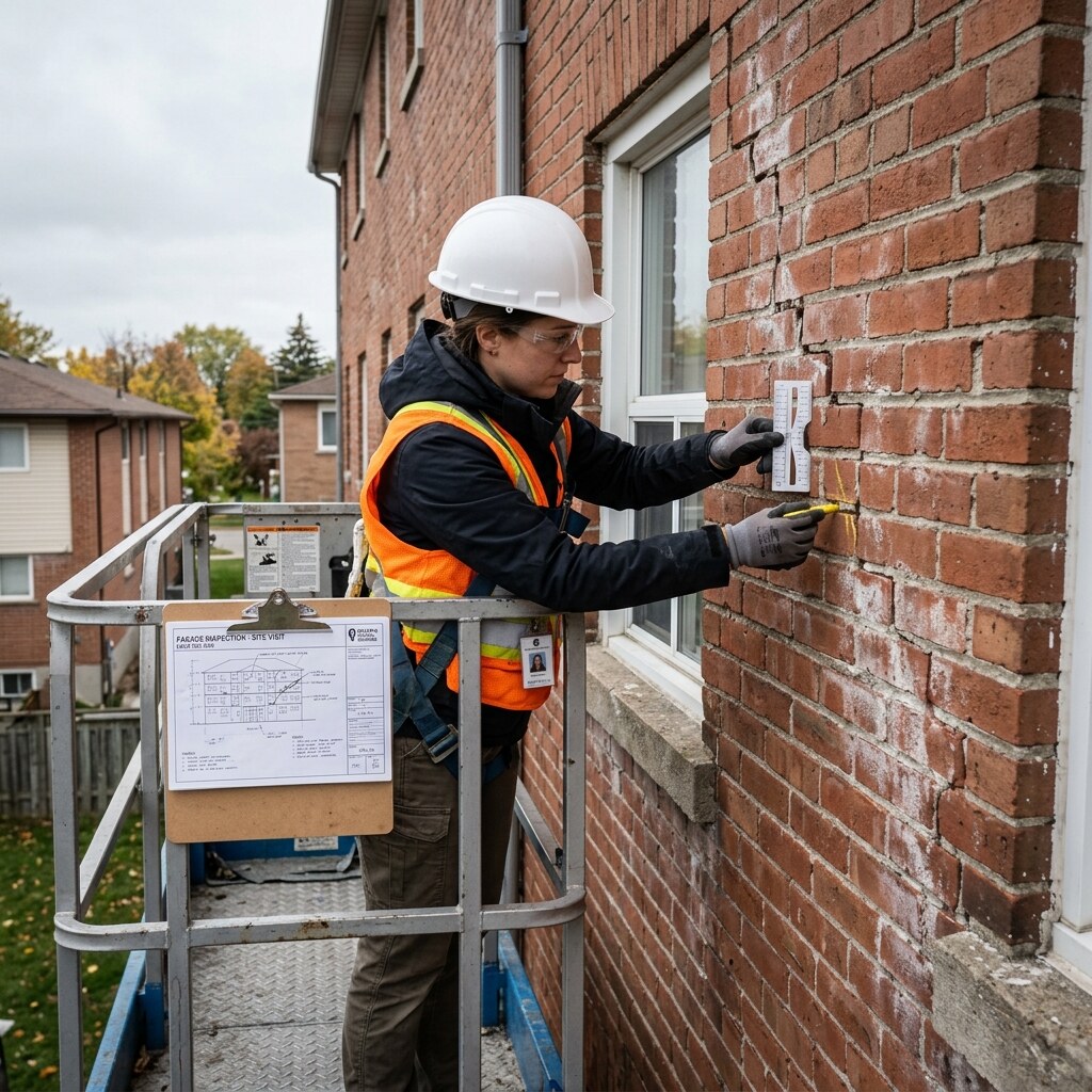 Brick facade condition documentation.