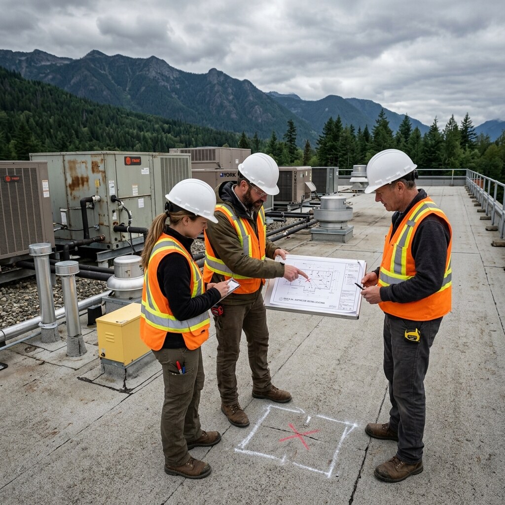 Team review of field findings, access, and repair priorities.