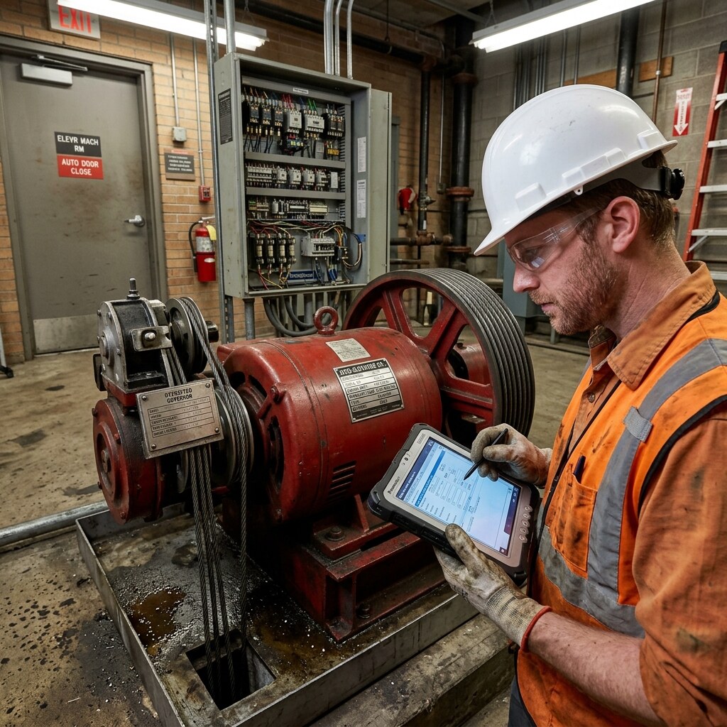 Elevator equipment review for age, access, and condition.