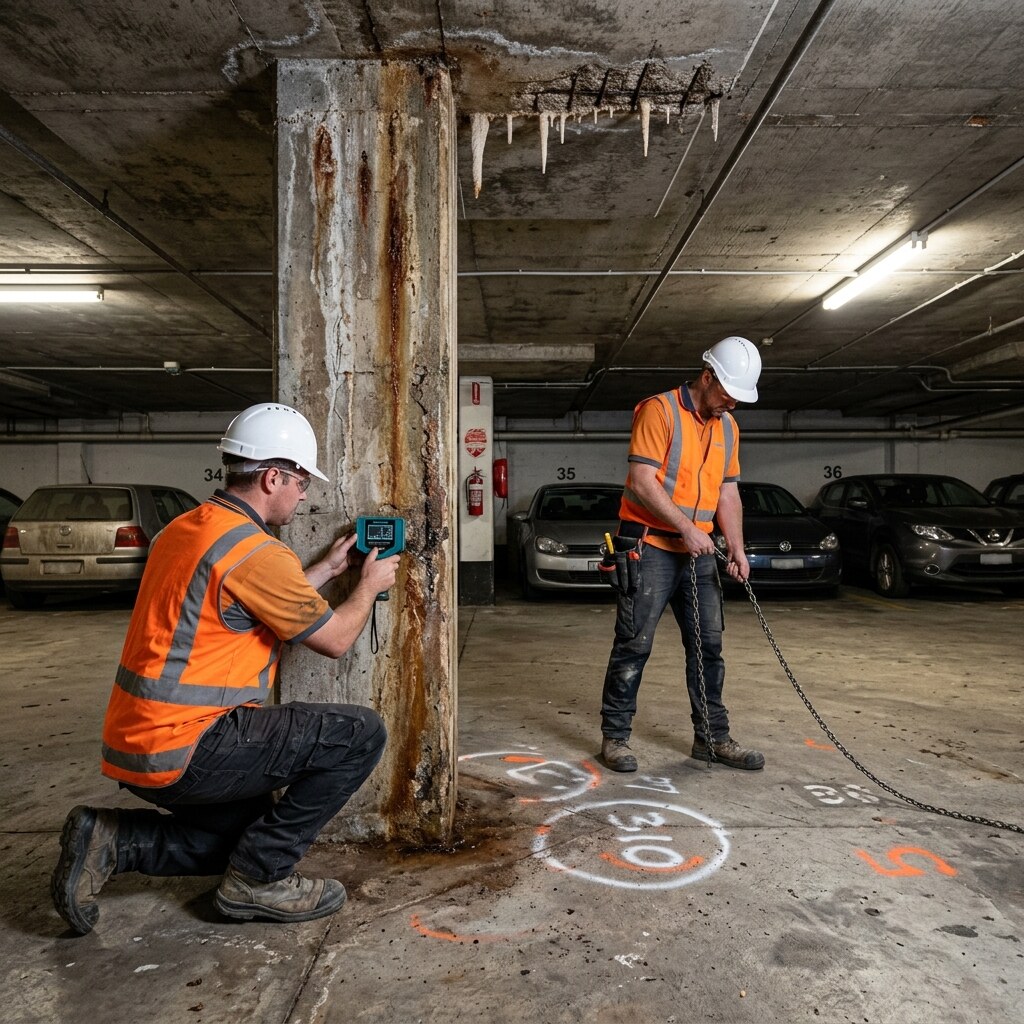 Site surface review for drainage, cracking, and settlement.
