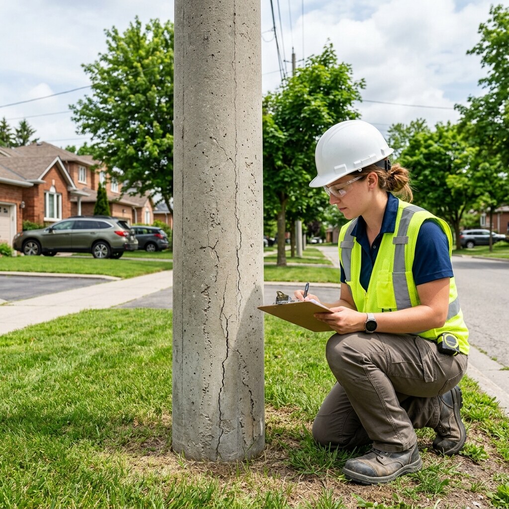 Concrete surface review for cracking, spalling, and exposure.