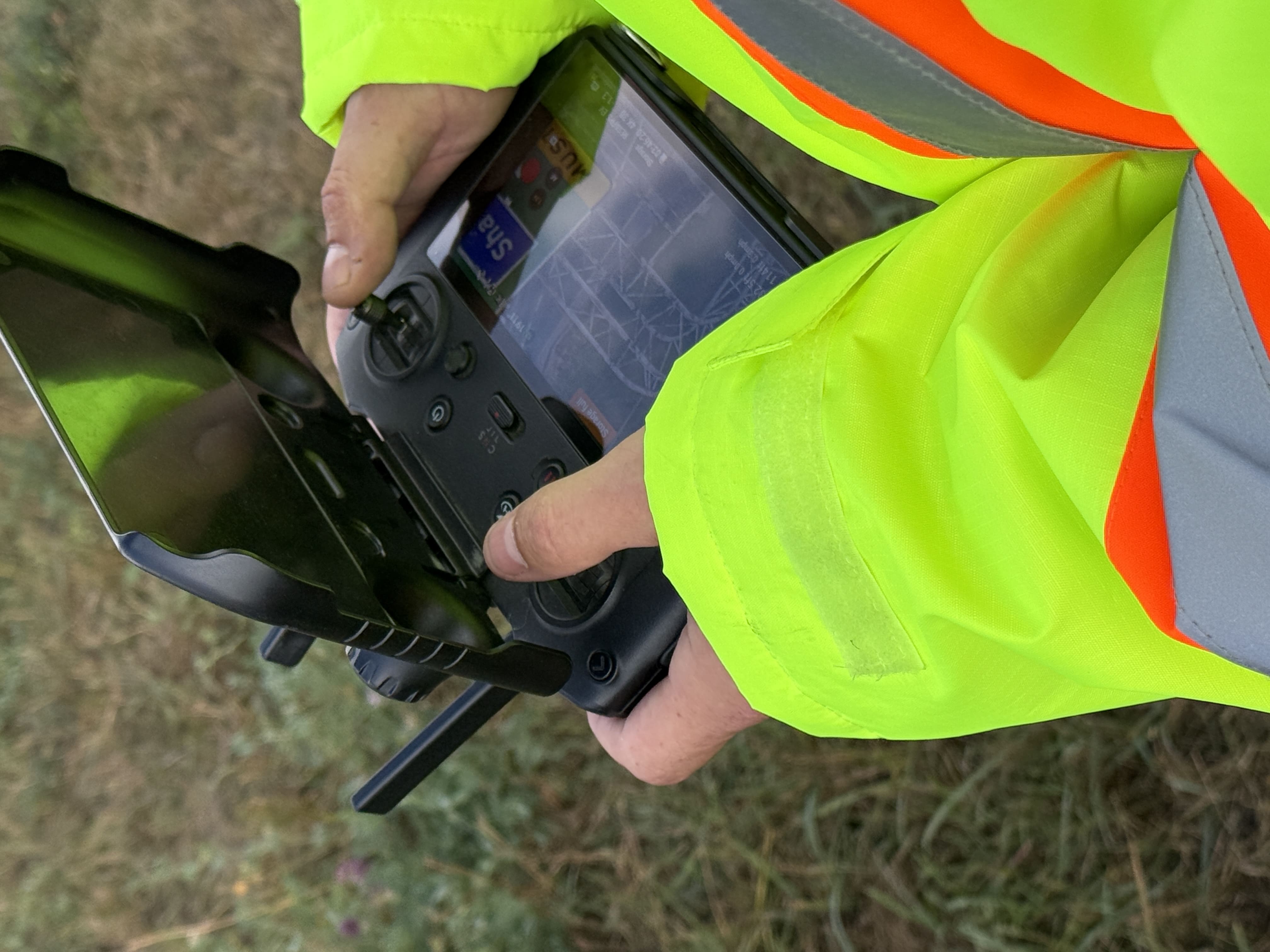 Drone controller view for aerial structure documentation.