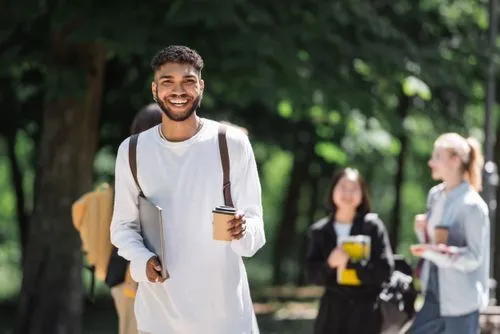 Walking on campus stock image