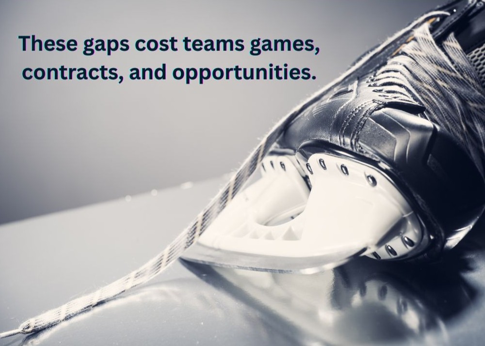 Close-up of hockey skate blade on ice, symbolizing gaps that cost teams games, contracts, and opportunities.