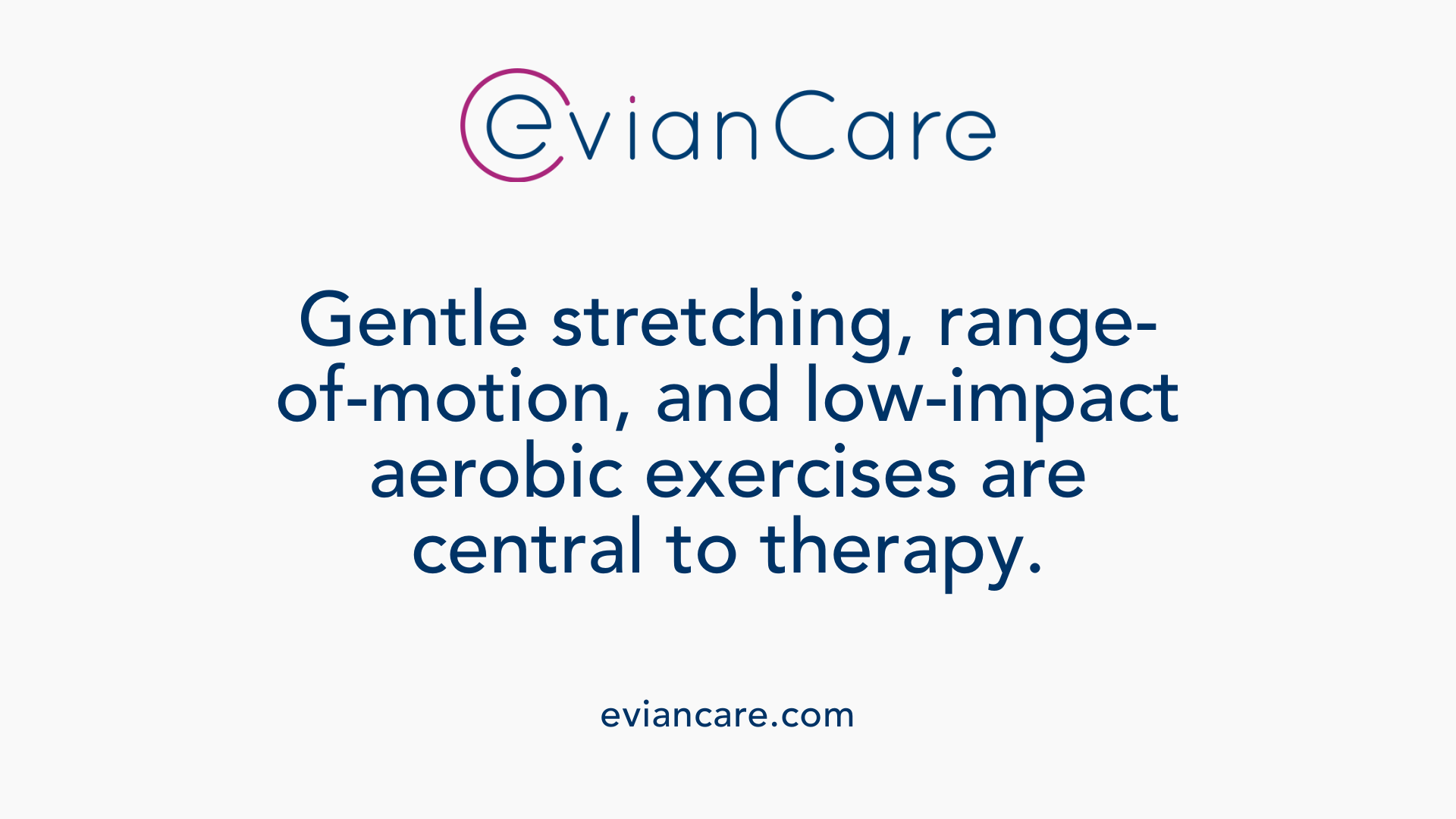 Gentle stretching, range-of-motion, and low-impact aerobic exercises are central to therapy.