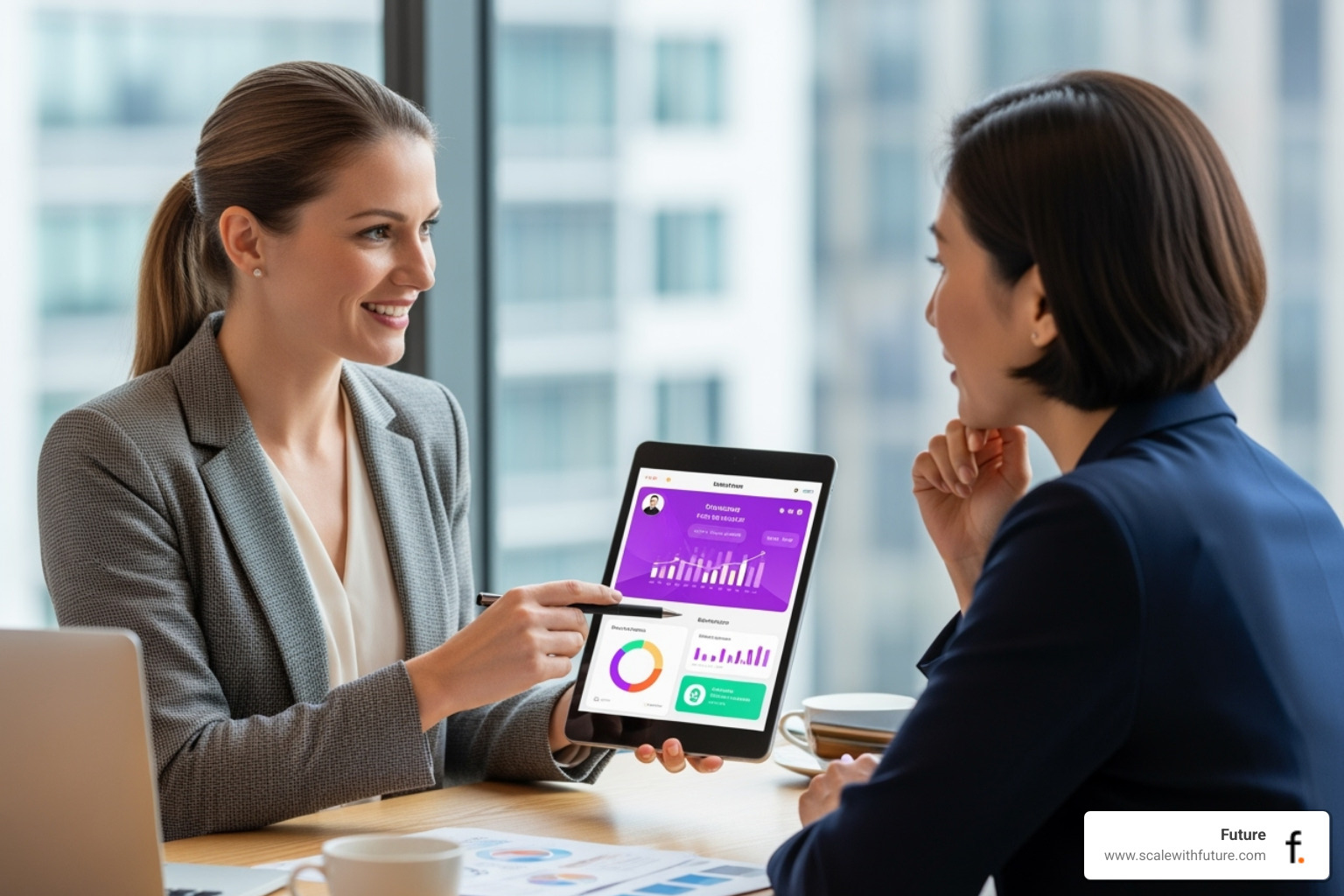 Image of a customer success manager helping a client with a wellness app - Recurring revenue retention
