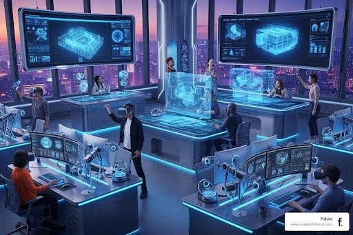 Computer and futuristic world