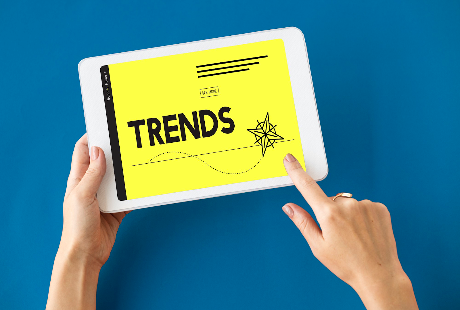 trends on ipad and blug background